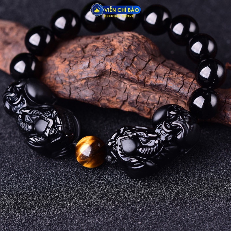 Vòng tay đá phong thủy Tỳ Hưu đôi đen chất liệu đá tự nhiên thời trang phụ kiện trang sức Viễn Chí Bảo V000219