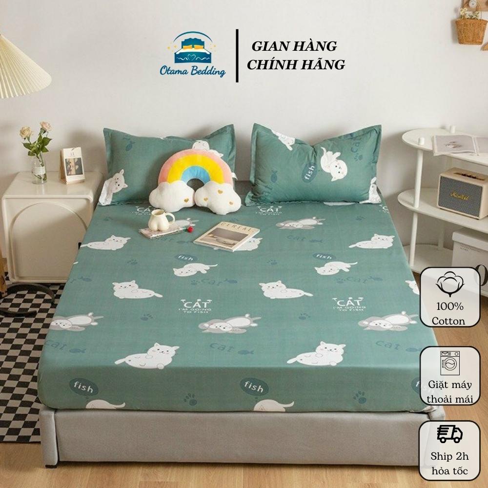 Bộ 3 món ga đệm vỏ gối cotton poly drap bo chun đủ mọi kích thước Otama Bedding in hình cute cho bé