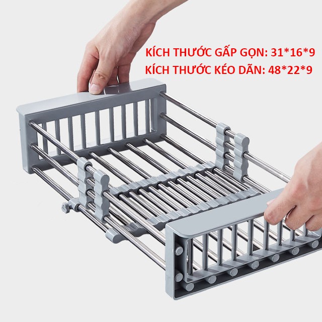 Kệ Inox Gác Bồn Rửa Bát Inox 304 Rút Gọn - Kệ Inox Rửa Chén, Úp Bát Đũa