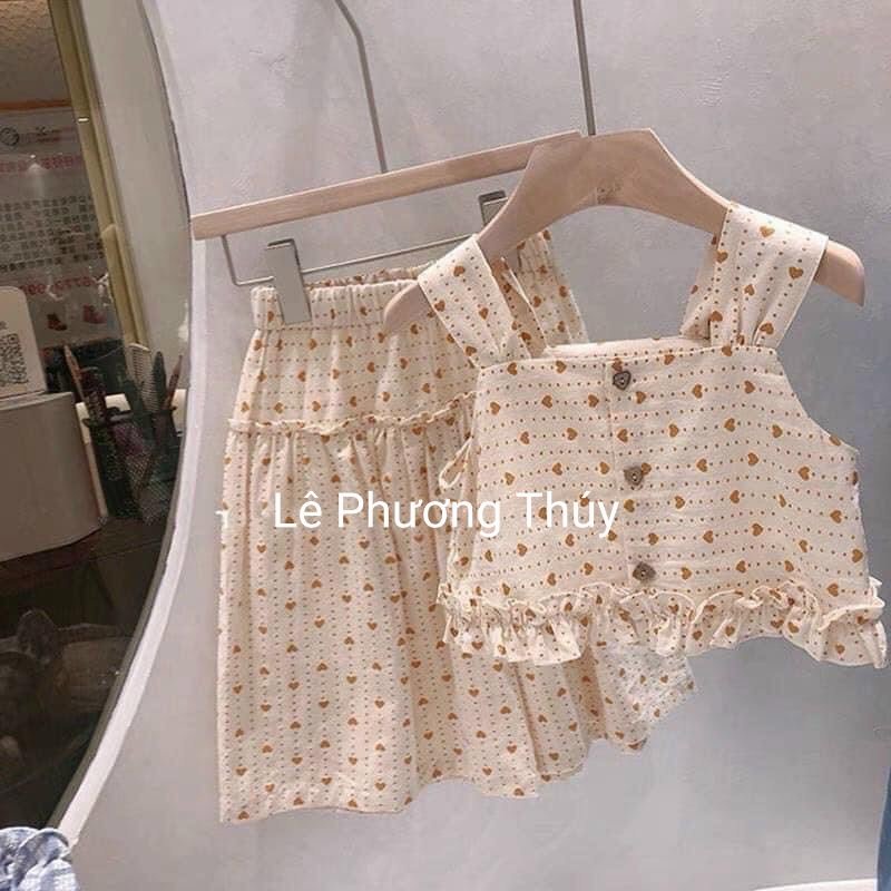 ⭐SET CHO BÉ GÁI GỒM ÁO 2 DÂY KÈM CHÂN VÁY HỌA TIẾT TRÁI TIM NHÍ⭐
