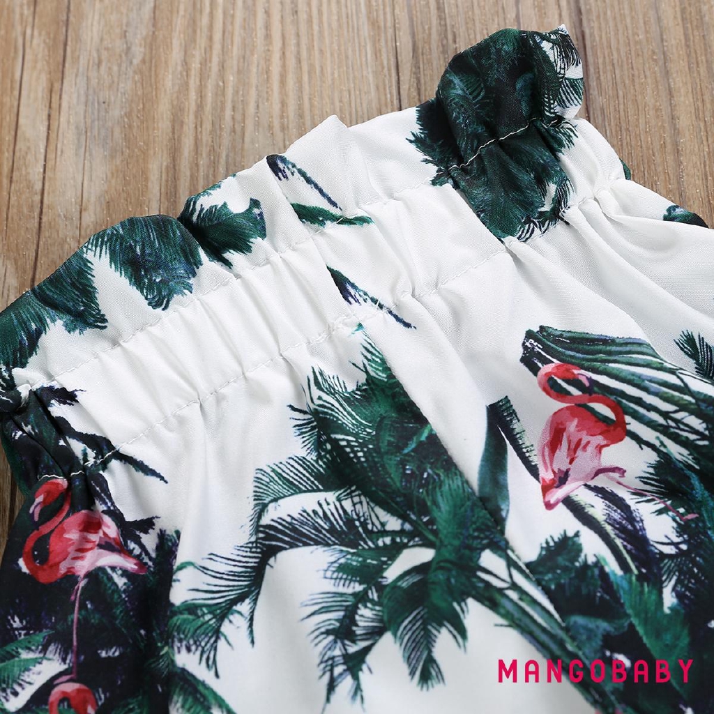 Bộ Áo Crop Top Cài Nút + Quần Short In Họa Tiết Cây Cối Thời Trang Cho Bé Gái
