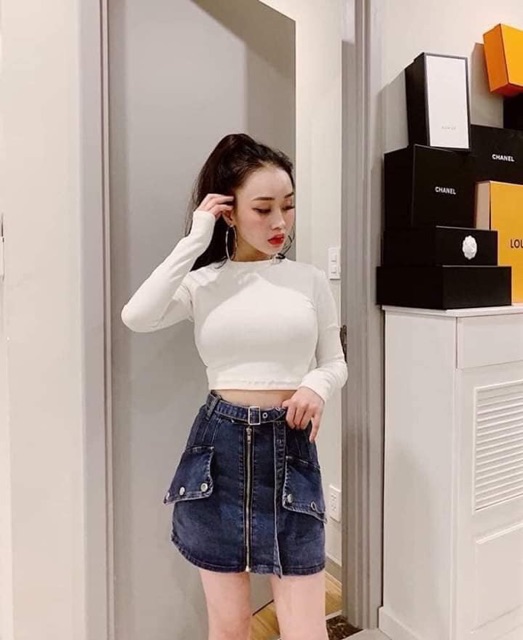 Áo croptop trơn dài tay mã 440