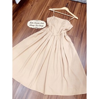 g8- đầm xoè 2 dây đen và Nude