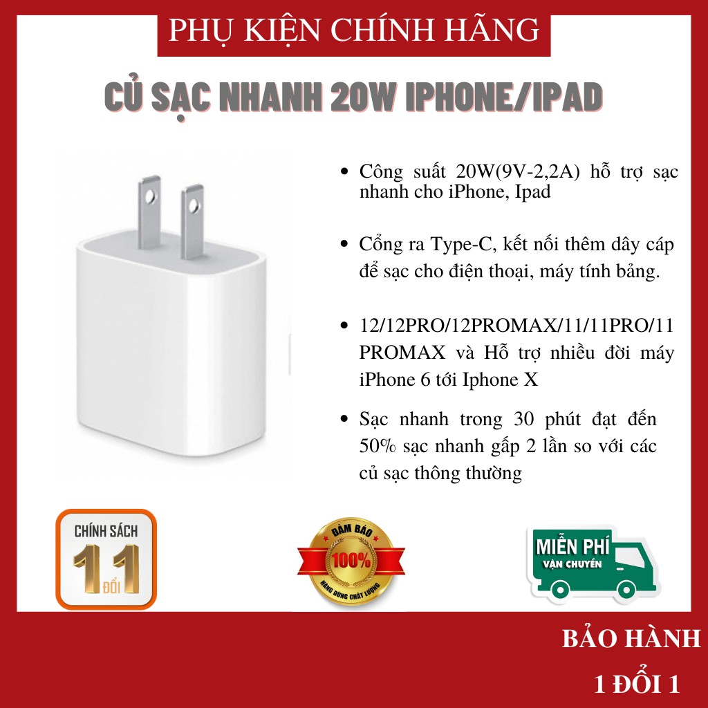 Bộ sạc nhanh 20W dành cho IP 1 ĐỔI 1