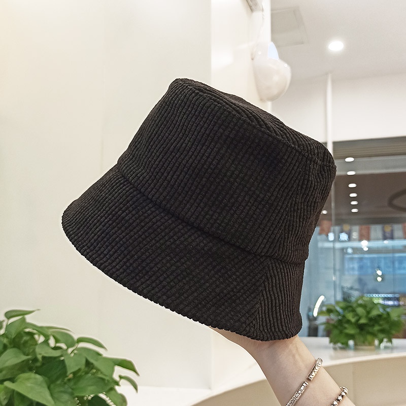 Nón Bucket Nhung Kẻ Màu Sắc Đơn Giản Phong Cách Retro Thời Trang Thu Đông Cho Nữ