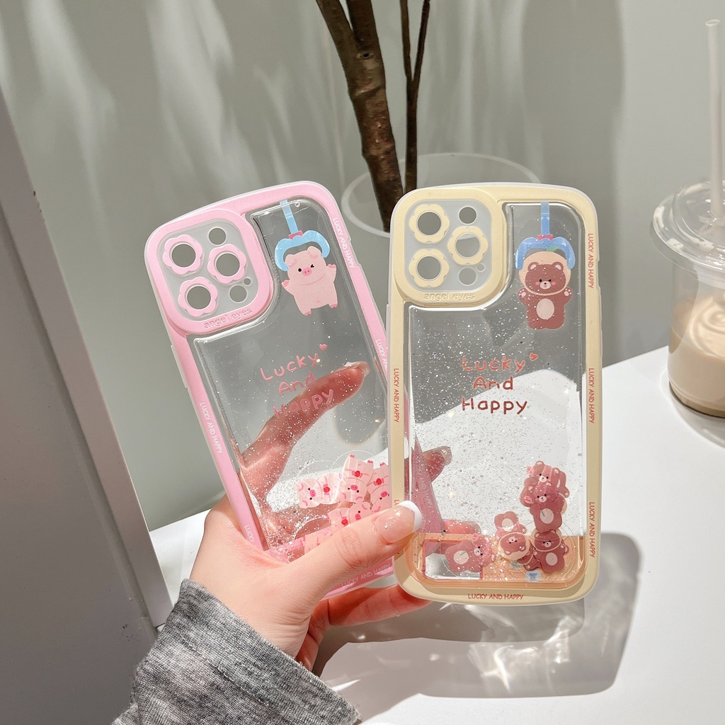 Ốp Điện Thoại Dẻo Họa Tiết Hoạt Hình Heo Có Nước Kim Tuyến Lấp Lánh Chống Rơi Cho iPhone 14 / 13 / 12PRO MAX / 11 / 13PRO MAX