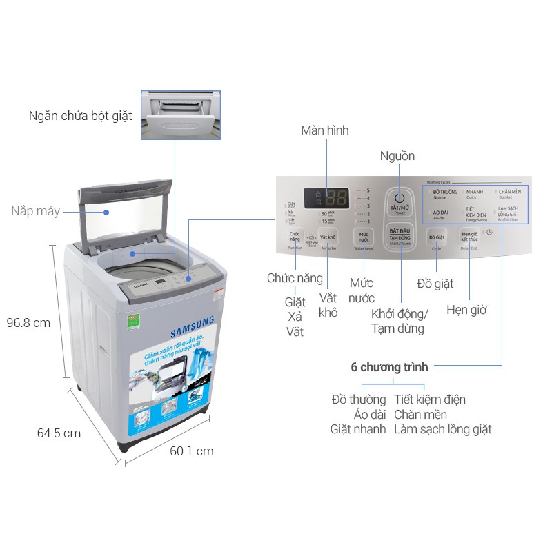 Máy giặt Samsung 9kg WA90M5120SG/SV giao hàng Thái Bình Nam Định