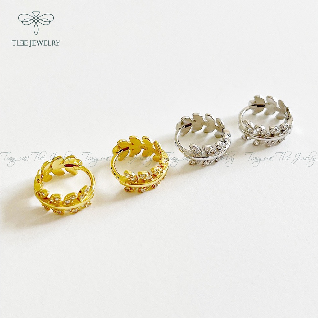 Khuyên tai bạc nữ TLEE lá tròn đính đá cao cấp NCJ B0201