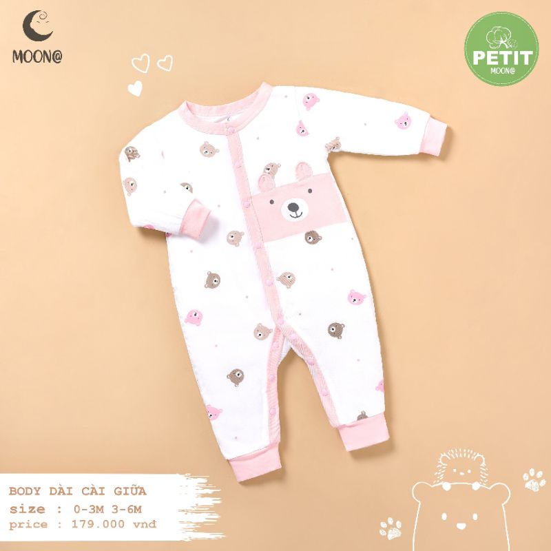 MOON 2022 - Body dài tay PETIT họa tiết gấu cho bé trai, bé gái từ 0M đến 6M