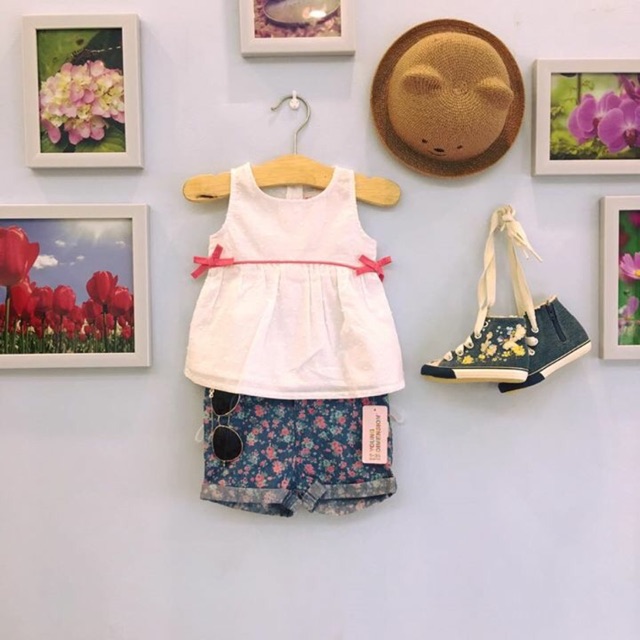 Set áo trắng, quần giả bò