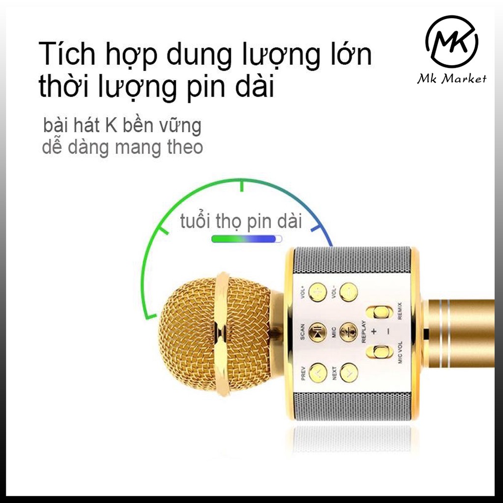 [CHÍNH HÃNG] Mic hát karaoke bluetooth WS 858 - Karaoke cầm tay mini