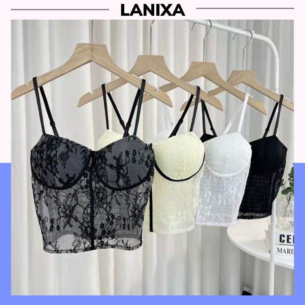 Áo bra nữ ren hoa sexy cao cấp, Áo lót 2 dây phong cách croptop đẹp gợi cảm và dễ thương LANIXA B1874