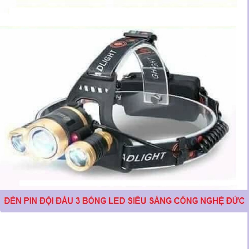 Đèn Pin Đội Đầu 3 Bóng Led Siêu Sáng Tặng Kèm Pin Và Sạc