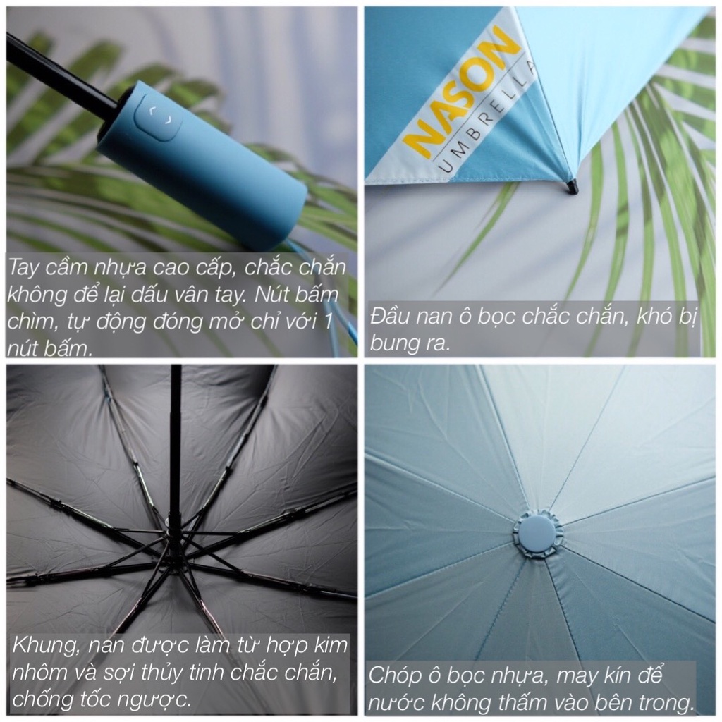 Ô đi mưa tự động thông minh Nason Beauty Umbrella 8K chống tia UV, siêu chống thấm nước, màu tươi sáng hot trend