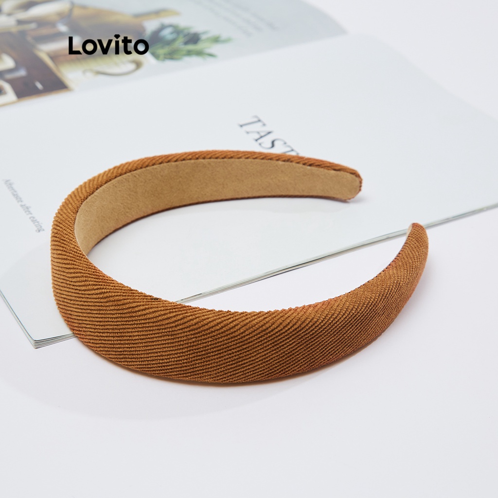 Băng đô Lovito bản rộng in họa tiết kiểu vintage L18X617 (cà phê/kaki nhạt/sọc trắng/đỏ)