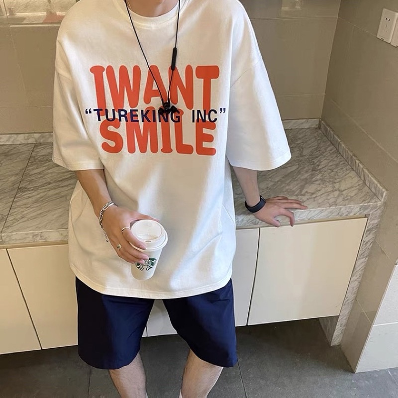 ÁO THUN TAY LỠ FORM RỘNG UNISEX I WANT SMILE