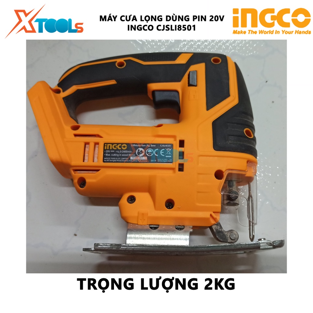 Máy cưa lọng dùng pin INGCO CJSLI8501 | Thân máy cưa lọng dùng pin Điện thế: 20V Tốc độ không tải: 0-2600 / phút Khả năn