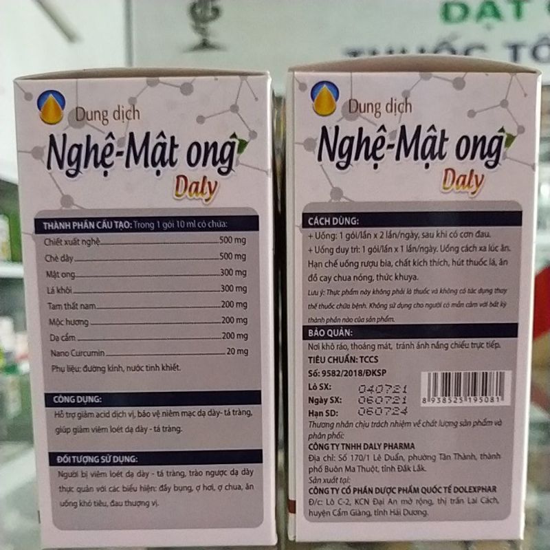 Combo2hộp Dung dịch nghệ mật ong Daly bảo vệ hỗ trợ loét dạ dày tá tràng