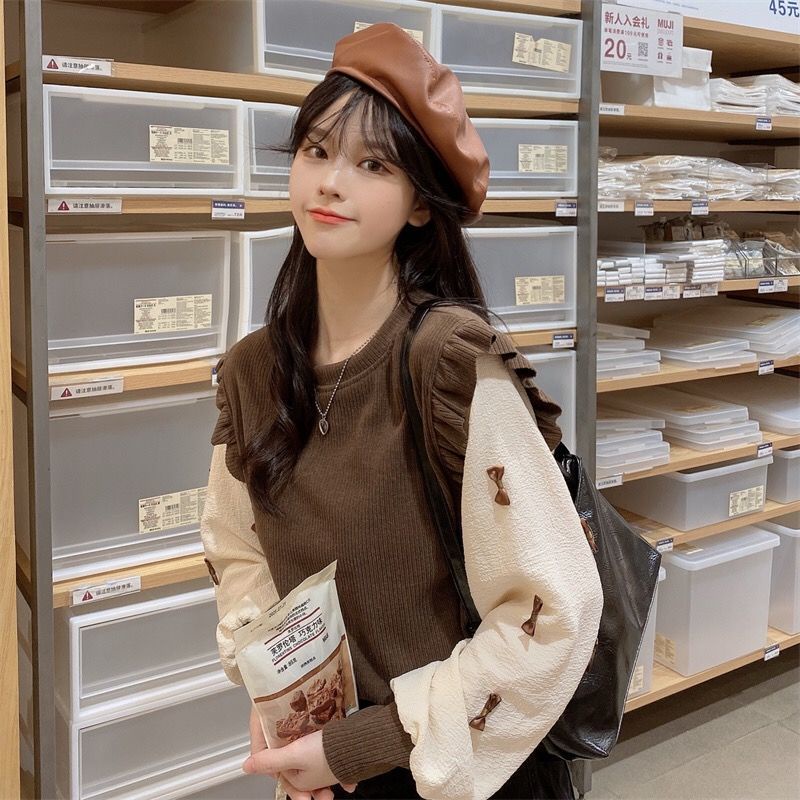 Áo Thun Dệt Kim Tay Dài Dáng Rộng Phong Cách Phương Tây Thời Trang Mùa Thu Cho Nữ