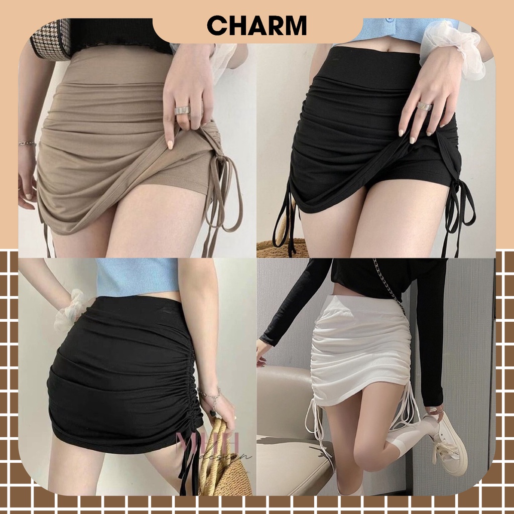 Chân váy rút dây 2 bên chữ a sẻ tà bigsize xếp ly dài Charm Q6