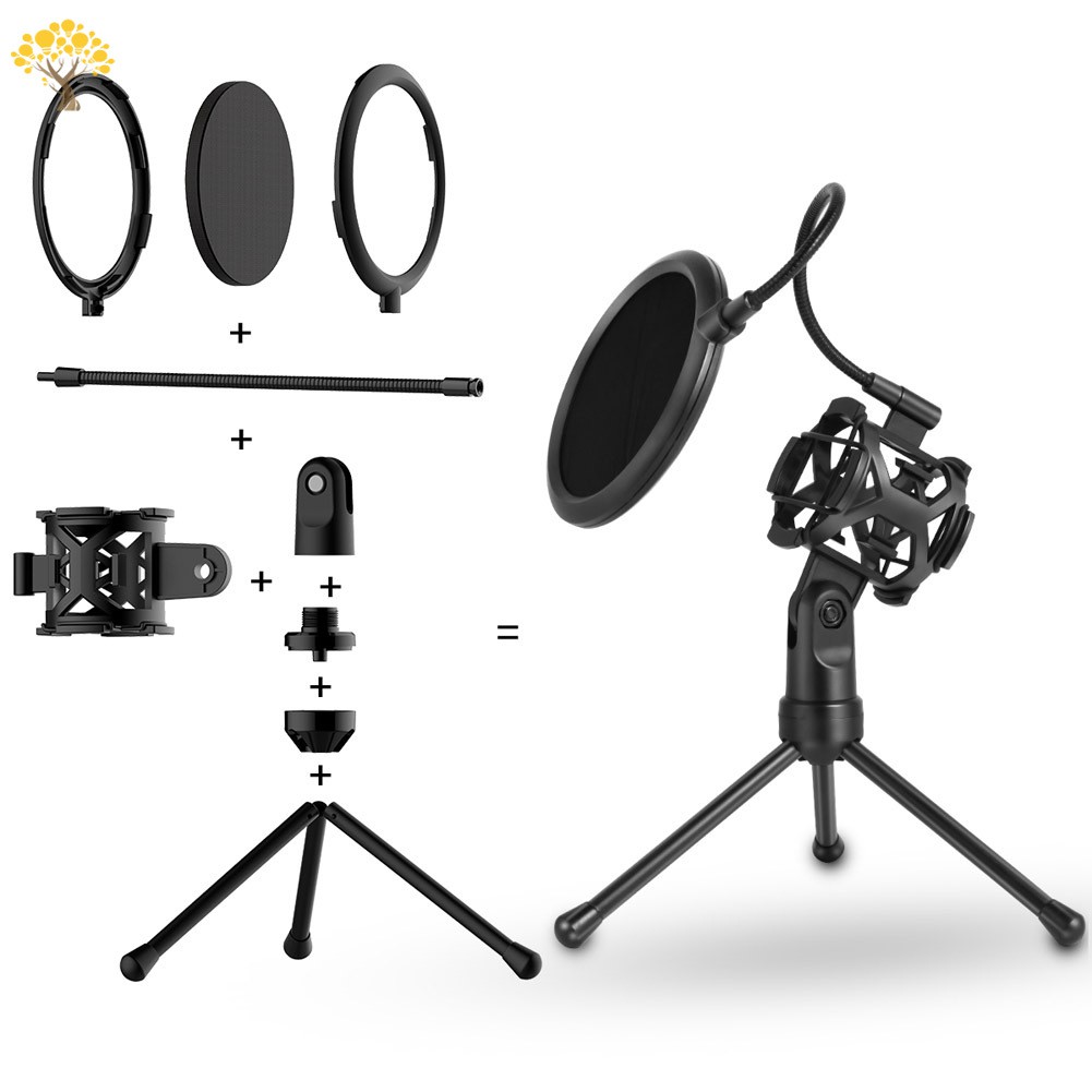 [Cheap] Microphone Tripod Stand With Pop Filter Desktop Shock Mount Mic Holder for Podcasts Chat Meetings
