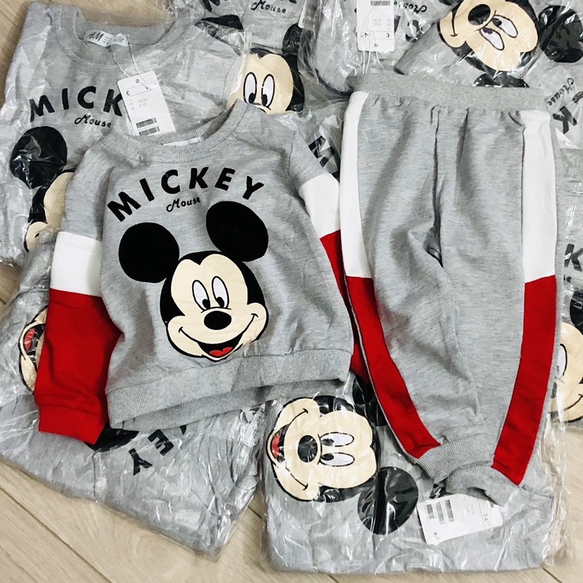 Bộ dài tay thu đong bé trai - Bộ nỉ phối Mickey HM cho bé trai size 1-6t