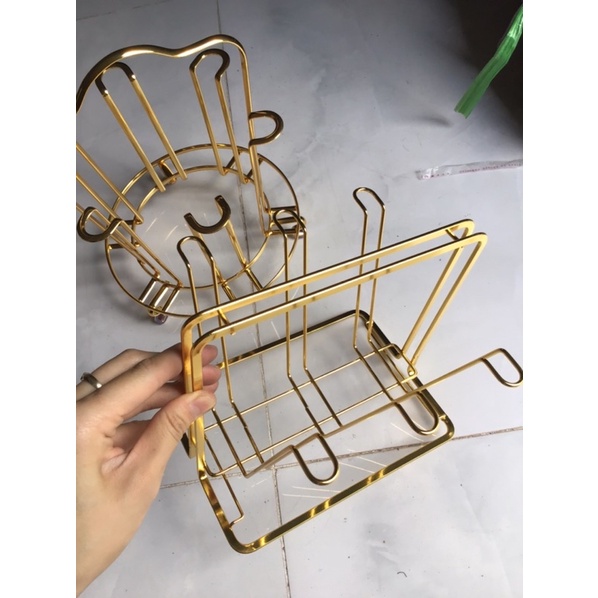 Giá úp cốc mạ vàng - khay úp cốc mạ vàng tròn và chữ nhật ( tặng kèm khay )