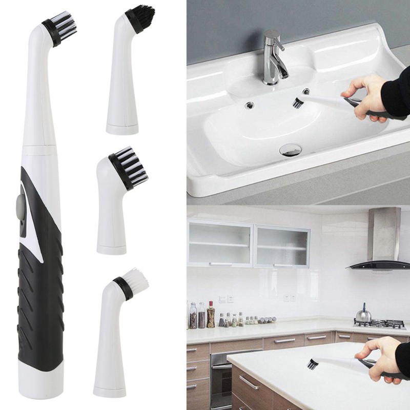 In 1 Electric Sonic Scrubber Cleaning Household Cleaner With 4 Brush Heads Brew