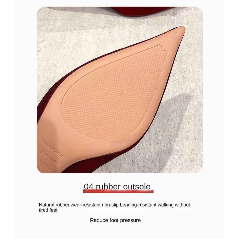 Giày Cao Gót Mũi Nhọn Màu Đỏ Size Lớn Phong Cách Mới 2021