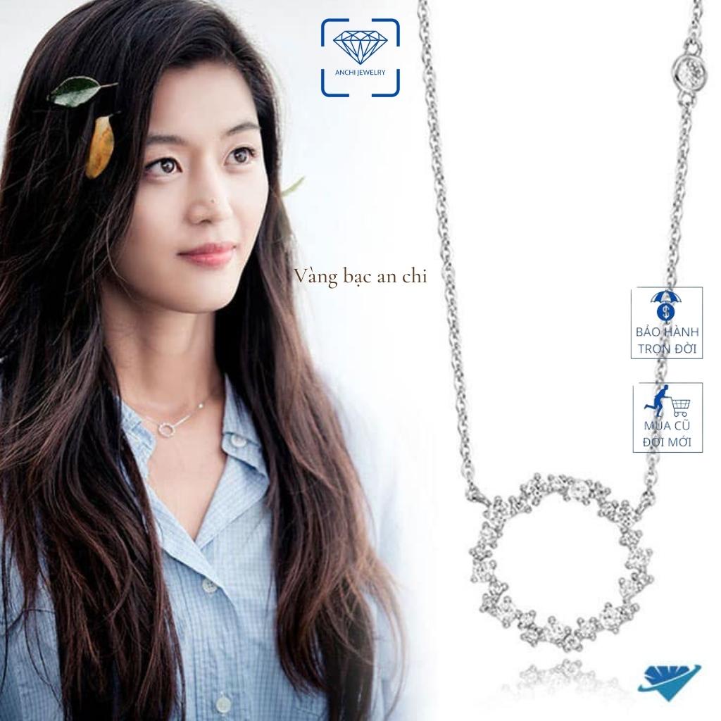 Dây chuyền mặt hình tròn nhỏ đính đá, chuẩn bạc ta xi vàng - Anchi jewelry