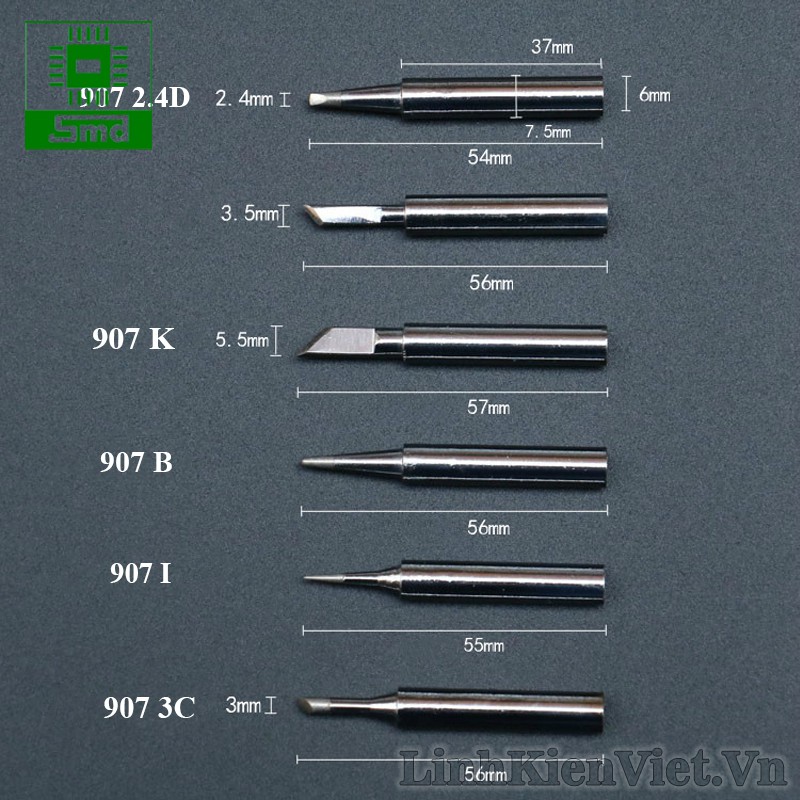 Bộ mũi hàn NO907, đầu mỏ hàn 907, 905E K/I/B/3C