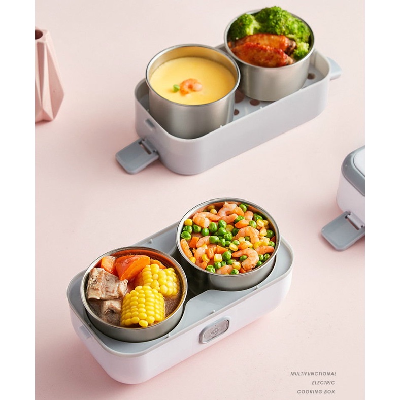 Hộp Cơm Cắm Điện Văn Phòng COOKING LUNCHBOX 2 Tầng 4 Bát Inox Có Chức Năng Giữ Nhiệt Hâm Nóng Và Nấu Chín (tkht1