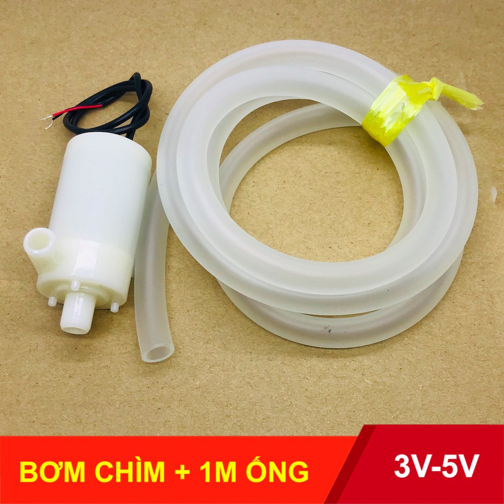 Máy bơm mini bơm chìm 3V - 5V kèm 1m ống  bơm êm lưu lượng 96 lít một giờ DIY làm mô hình