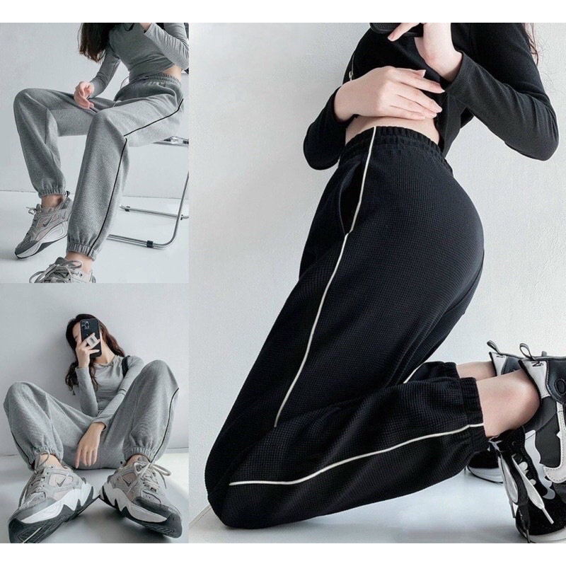 Quân jogger_quần bom nữ chạy viền sọc chất tổ ong siêu hót