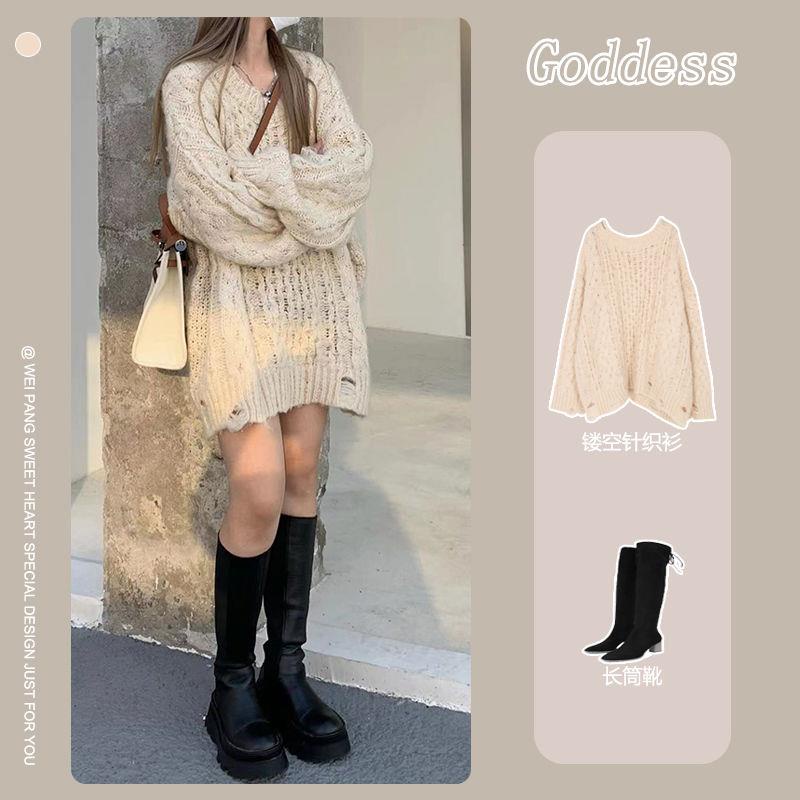 Áo Dệt Kim Dáng Rộng Phong Cách Retro Mùa Thu 2022 Cho Nữ