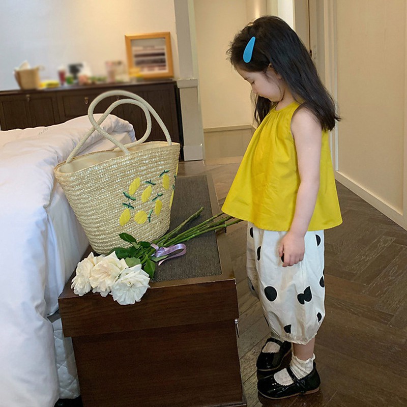 Set Áo Sát Nách + Quần Dài Chấm Bi Dễ Thương Cho Bé Gái