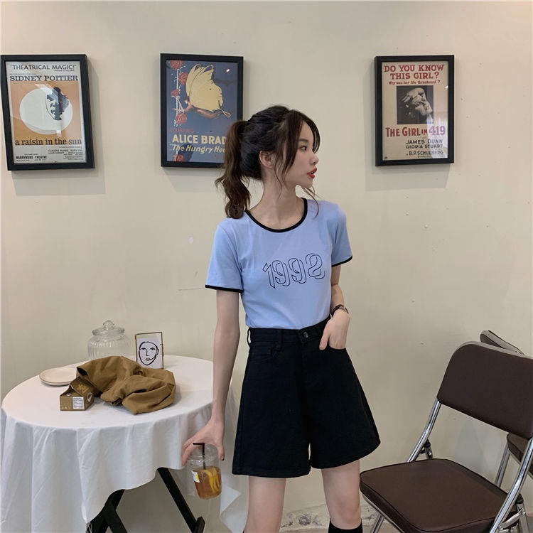 Quần Short Denim Lưng Cao Ống Rộng Màu Trắng Thời Trang Mùa Hè Phong Cách Hàn Quốc Mới Cho Nữ