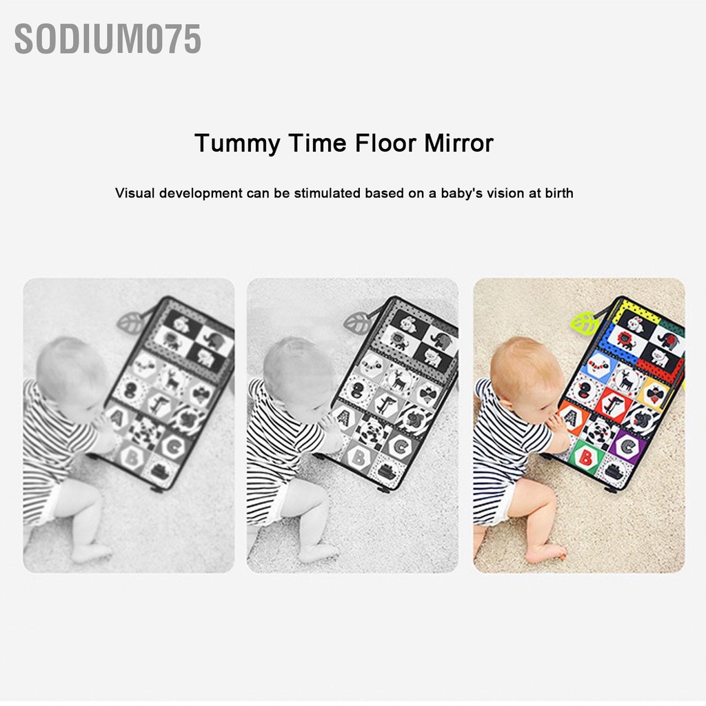 Sodium075 Sách vải mềm dành cho bé có độ tương phản cao với Gương thời gian nằm sấp trẻ sơ sinh chập chững biết đi