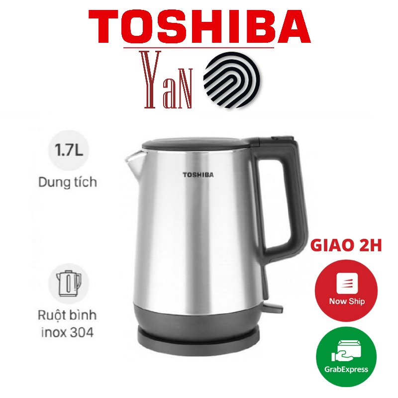 Ấm đun siêu tốc vỏ inox miệng có lọc bã trà Toshiba KT-17DR1NV 1.7L 2150W - Hàng chính hãng