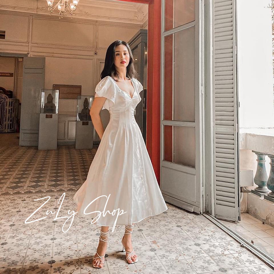 Váy lụa trắng dáng xòe sang chảnh Zulyshop | BigBuy360 - bigbuy360.vn