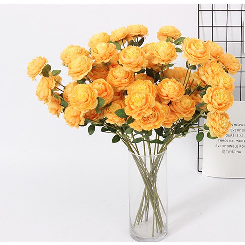 Hoa hồng-Hoa mẫu đơn Peony lụa cao cấp decor nhà của, ẢNH THẬT ( 1 cành 3 bông)