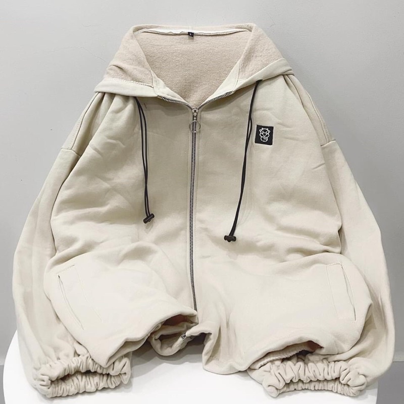 Áo khoác dây kéo form rộng nỉ lót bông logo Bò unisex (2t.clothes) | BigBuy360 - bigbuy360.vn