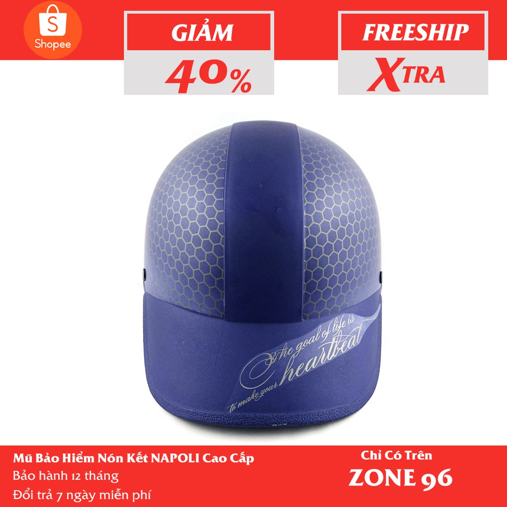 Mũ Bảo Hiểm ½  NAPOLI Nón Kết Màu Đen Trẻ Trung -  SIZE XL  - Bảo Hành 12 Tháng Chính Hãng