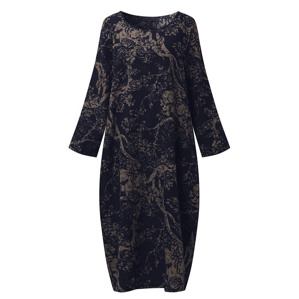 Đầm Maxi Nữ Dài Tay Cổ Tròn Form Dài Rộng Thời Trang Hàn | BigBuy360 - bigbuy360.vn