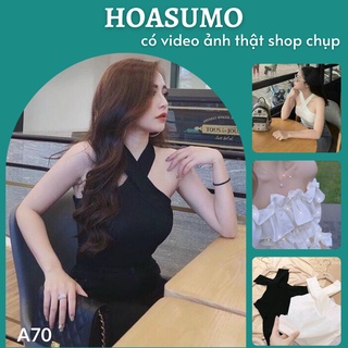 Áo kiếu nữ cổ yếm vắt chéo chất thun bozip co dãn