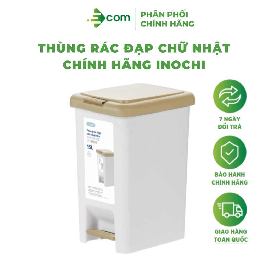 Thùng rác đạp chữ nhật Hiro chính hãng Inochi nhựa nguyên sinh cao cấp, bền đẹp