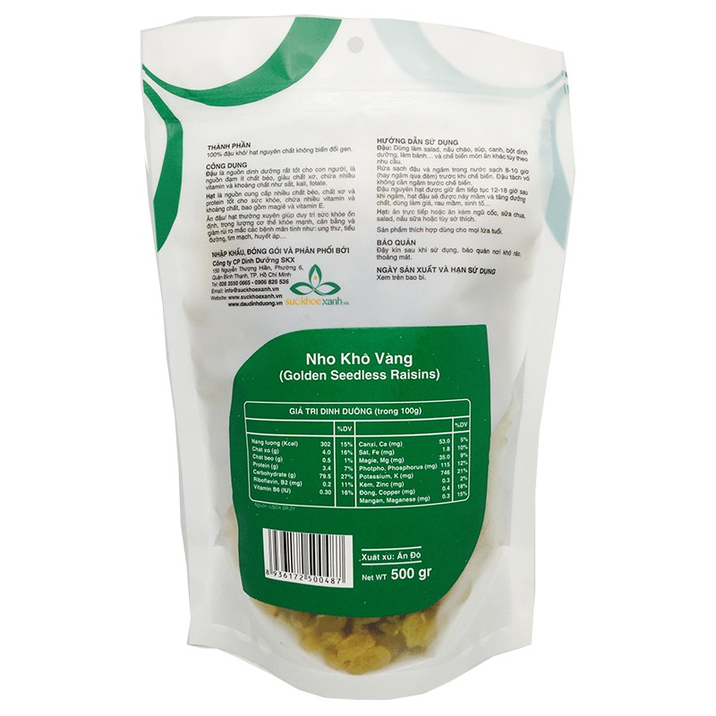 Nho khô vàng SKX, nhập khẩu Ấn Độ bịch 500g