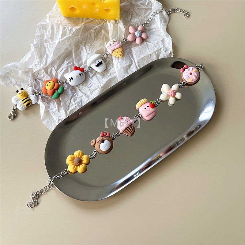 1 Vòng Tay Resin Họa Tiết Thức Ăn Hoạt Hình 3D DIY Dành Cho Cặp Đôi