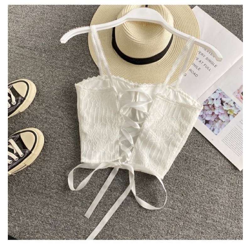 [Sẵn] Áo hai dây cúp ngực thắt nơ sau, áo croptop 2 dây hàng quảng châu cao cấp | BigBuy360 - bigbuy360.vn