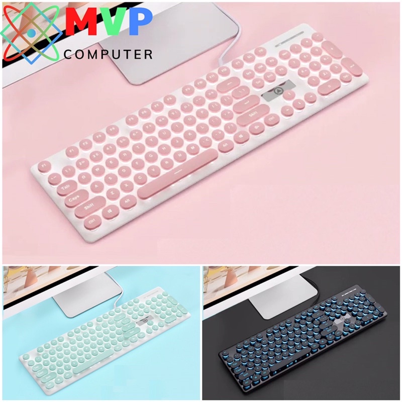 Bàn Phím Giả Cơ Máy Tính Laptop Nút Tròn YINOIAO V8 LED Xuyên Chữ Cao Cấp Có 3 Màu Xanh Hồng Trắng Đen Chơi Game